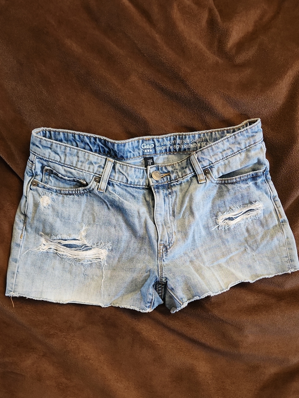 GAP Light Wash Distressed Boyfriend Denim Shorts
